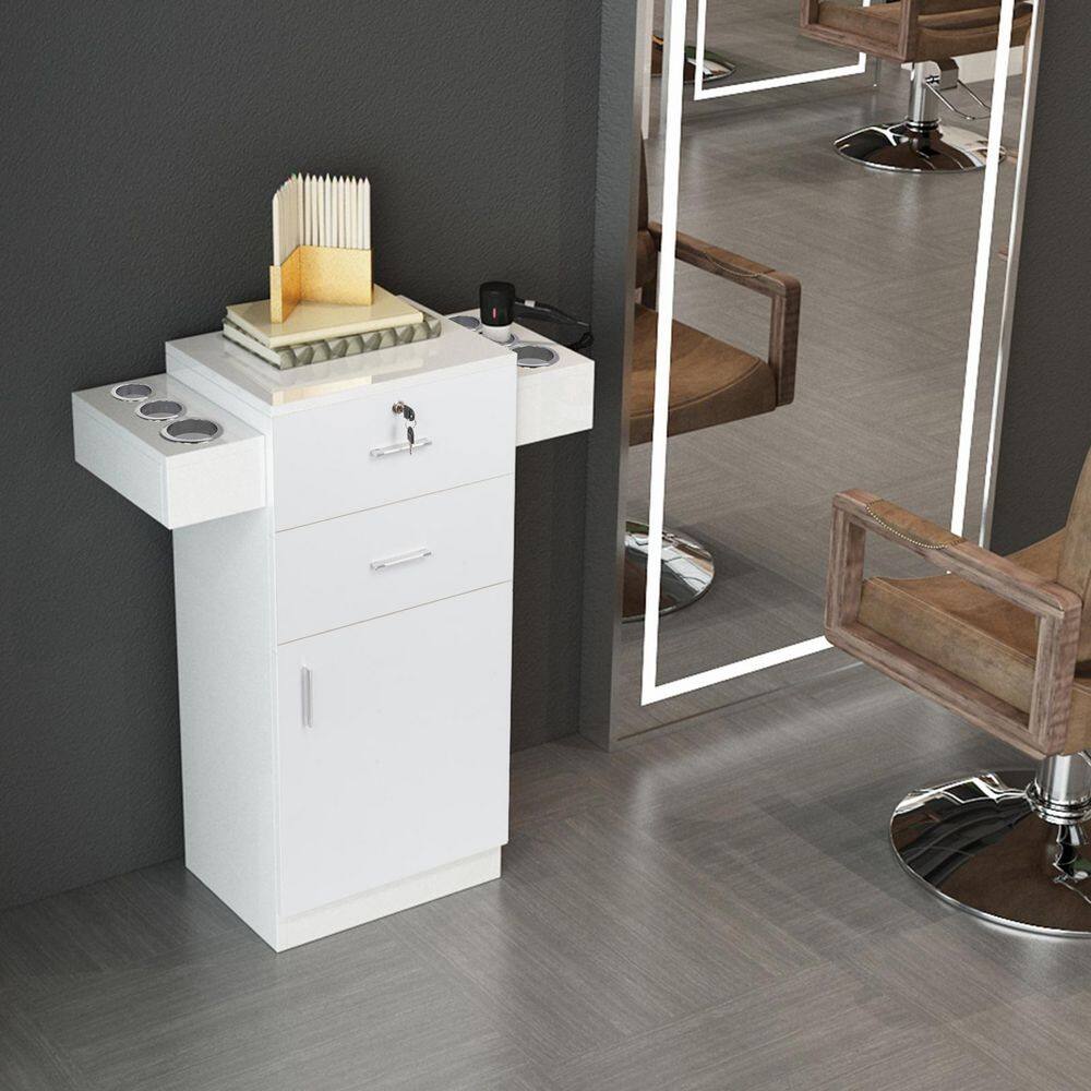 White MDF Beauty Salon Cabinet with Locking Drawers and Tool Holsters