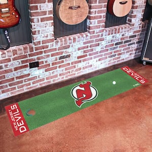 NHL Retro New Jersey Devils Green 2 ft. x 6 ft. Putting Green Mat Area Rug