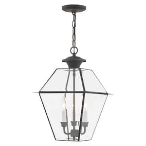 Ainsworth 18.5 in. 3-Light Charcoal Dimmble Outdoor Pendant Light with Clear Beveled Glass and No Bulbs Included