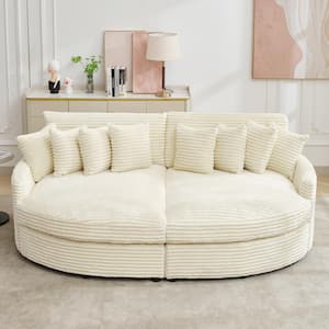 100.78 in. Beige Corduroy Detachable Sofa with Eight Pillows