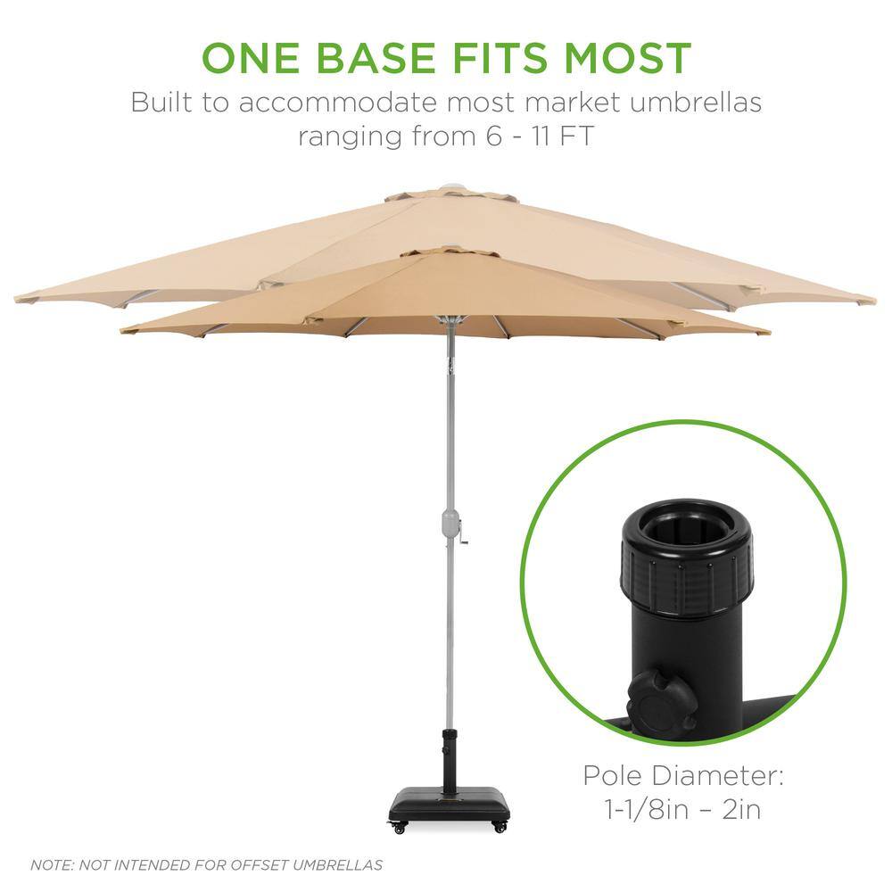 Heavy Duty Black Concrete Rolling Patio Umbrella Base with Locking Wheels