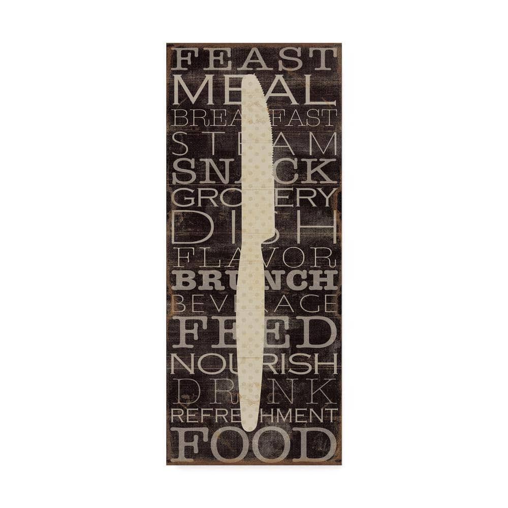 Cream Polka Dot Knife on Black Canvas Kitchen Art 24'' x 10''