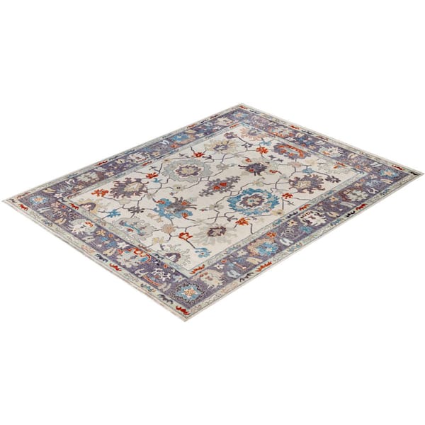 Oushak Ivory 9 ft. x 12 ft. Floral Wool Indoor Area Rug