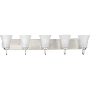 Classic Collection 5-Light Brushed Nickel Etched Glass Traditional Bath Vanity Light