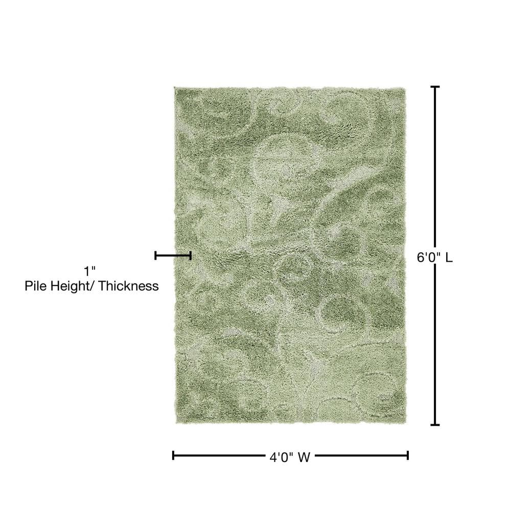 Green Floral Shag Synthetic Rectangular 4' x 6' Area Rug
