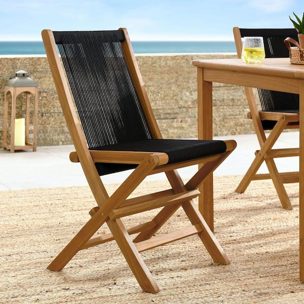 Vienna Outdoor Patio Teak Wood Folding Chairs (Set of 4) in Natural Black