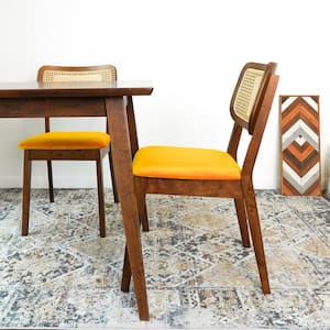 Cataleya Orange Velvet Rattan Back Dining Chair Set of 2