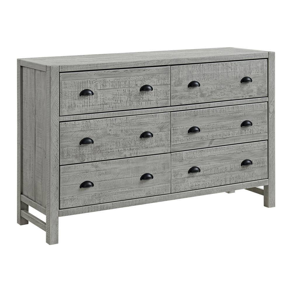 Arden 6-Drawer Double Dresser, Driftwood Gray Solid Pine Wood, Rustic Finish Ideal for Bedroom Storage and Organization - thumbnail 2