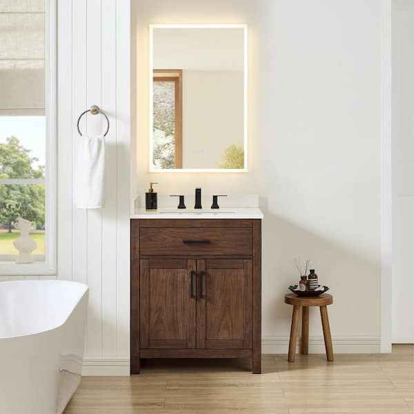Beckett 30 in. Single Freestanding Dark Walnut Bath Vanity with White Cultured Marble Top