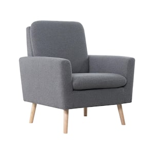 Gray Accent Chair for Living Room, Single Sofa Chair with Flared Arms, Comfortable Fleece Fabric Cushion, Wooden Legs