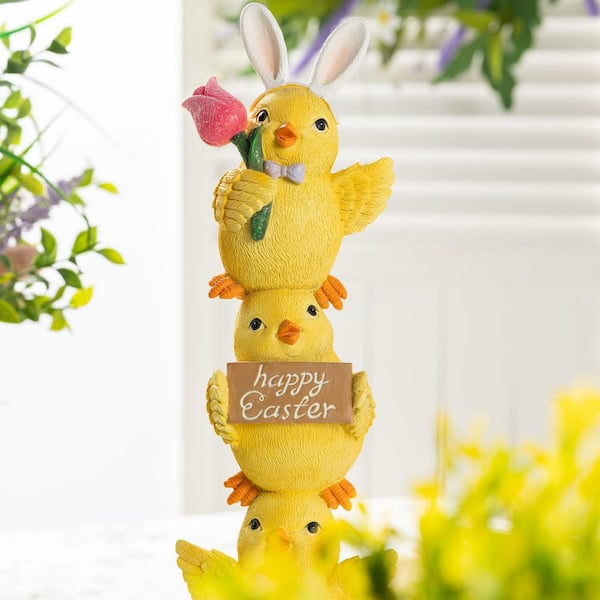 Glitzhome 13.25 in. H Easter Resin Stackable Chickens Table Decor