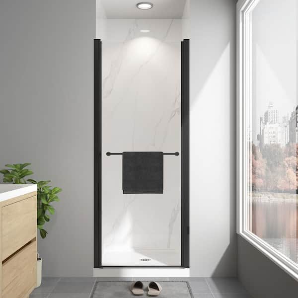 26 in.-28 in. W x 72 in. H Pivot Swing Frameless Shower Door in Matte Black with Clear Glass