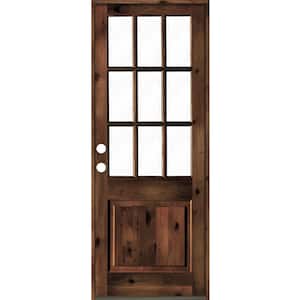 36 in. x 96 in. Rustic Knotty Alder Red Mahogany Stain Right-Hand Clear LowE Glass 9-Lite Wood Single Prehung Front Door