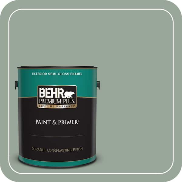 BEHR PREMIUM PLUS 1 gal. #MQ6-17 Green Trellis Semi-Gloss Enamel Exterior Paint & Primer