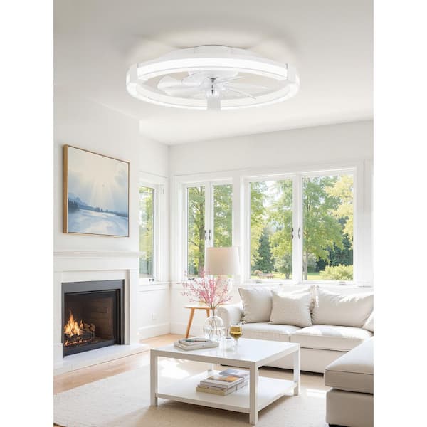 20 in Indoor/Outdoor Ceiling Fans LED Light Remote/APP 3CCT Reversible DC motor Standard Flush Mount for Bedroom White