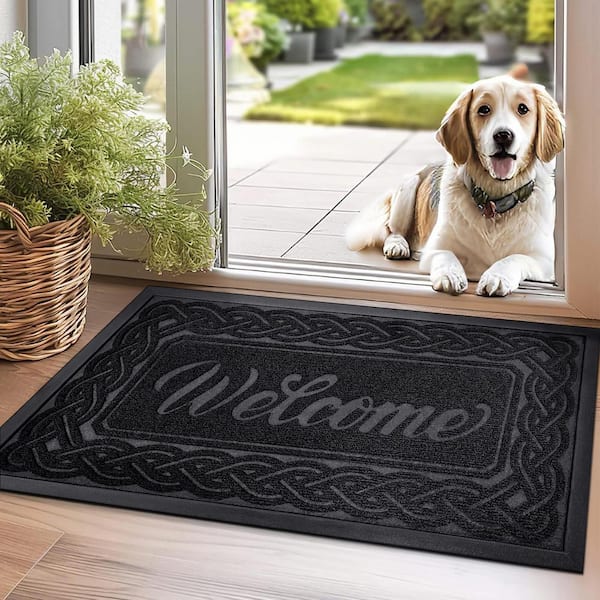 Welcome 17 in. x 30 in. Black Anti Stain Door Mat Indoor/Outdoor