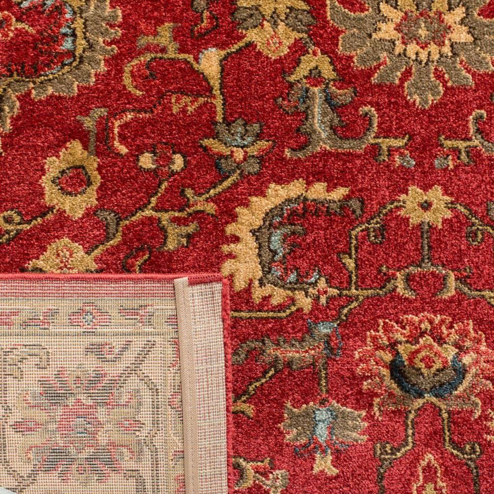 Elegant Red and Beige Hand-Knotted Synthetic Rectangular Rug
