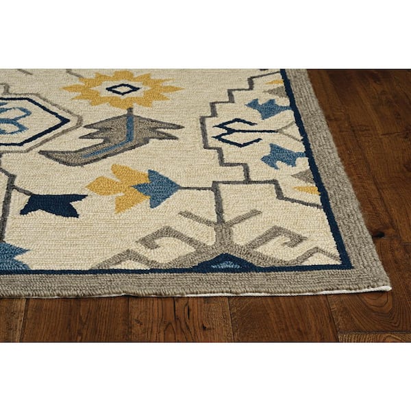 Mira Ivory 8 ft. Round Bordered Bohemian Hand-Made Area Rug