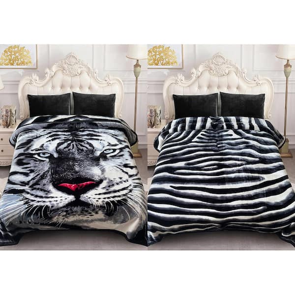 JML Black Tiger 2-Ply Reversible Polyester Fleece Mink 85 in. x 95 in. 10 lbs. Winter Blanket