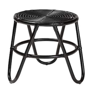 Pertessa 17.7 in. Black Round Natural Rattan End Table