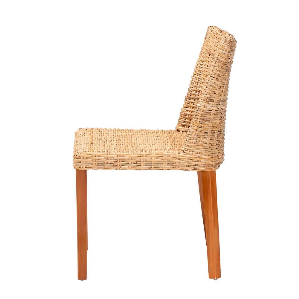Light Honey Rattan and Mahogany Dining Side Chair