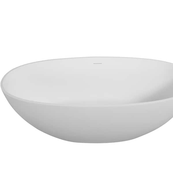 65 in. x 29.5 in. Freestanding Soaking Solid Surface Bathtub with Center Drain in Matte White
