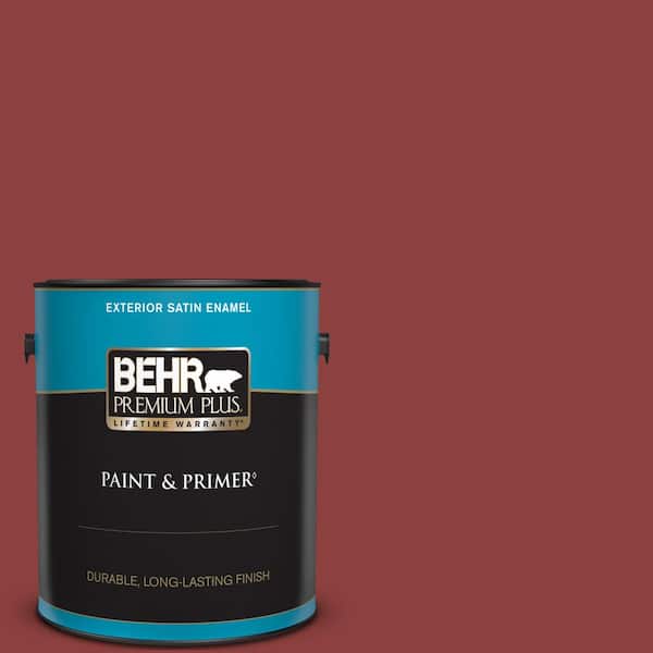 BEHR PREMIUM PLUS 1 gal. #BXC-27 Carriage Red Satin Enamel Exterior Paint & Primer