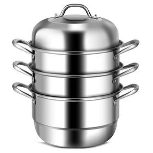 8 qt. Stainless Steel Soup Pot with 2-tier 3.6 qt. Steamer Inserts and Lid