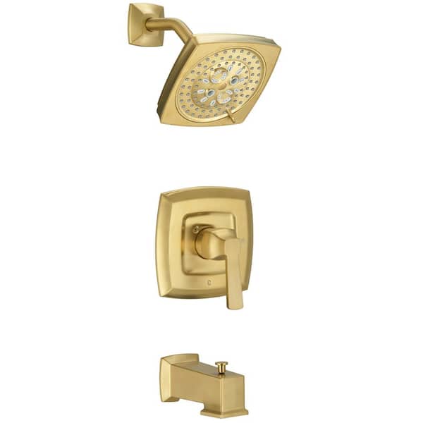 Single Handle 2-Spray Rain Shower Faucet Set 1.8 GPM with Tub Spout Combo High Pressure in Brushed Gold (Valve Included)