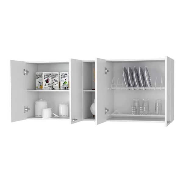 59.05 in. W x 12.4 in. D x 23.62 in. H Black Wood Ready to Assemble Wall Kitchen Cabinet with Shelves and Four Doors