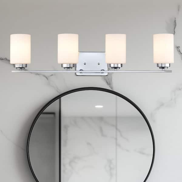 Bel Air Lighting Mod Pod 31.25 in. 4-Light Polished Chrome Bathroom Vanity Light Fixture with Frosted Glass Cylinder Shades