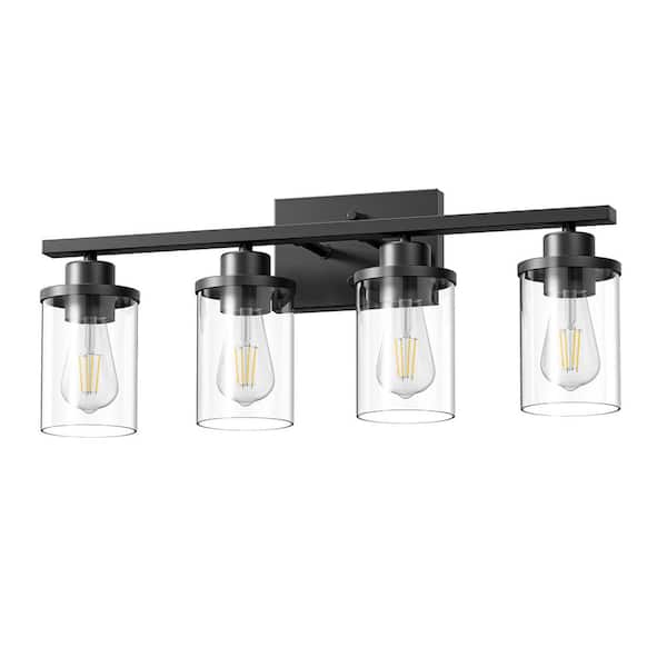 24 in. 4-Light Matte Black Vanity Light with Clear Glass Shade