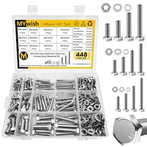 448-Pieces M5 M6 M8 Bolt Screw Set, Metric Bolt Assortment 304-Stainless Steel Nut Bolt Set Flat & Spring Washers Silver