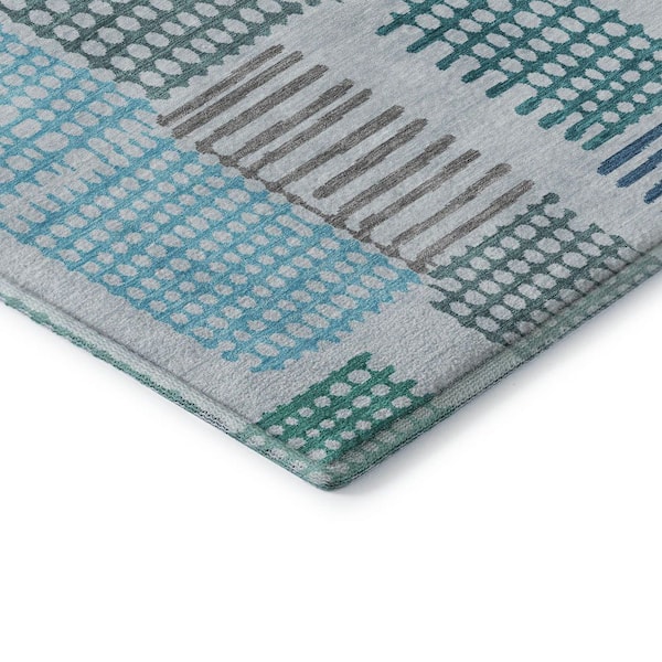 Mayfield Premium Machine Washable Abstract AMF1975 Aqua 3 ft. x 5 ft. Area Rug