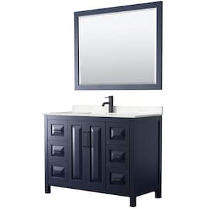 48 in. W x 22 in. D x 35.75 in. H Single Bath Vanity in Dark Blue with Carrara Cultured Marble Top and 46 in. Mirror