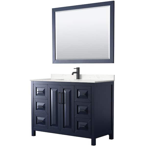 Wyndham Collection Daria 48 in. W x 22 in. D x 35.75 in. H Single Bath Vanity in Dark Blue w/ Carrara Cultured Marble Top and 46 in. Mirror