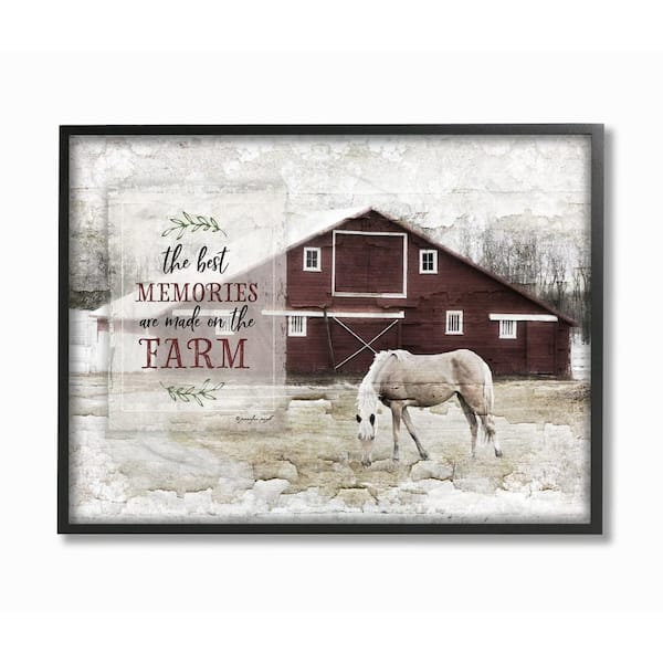 Stupell Industries 16 in. x 20 in. "Farm Memories Distressed Barn and Horse Photograph Oversized Black Framed Wall Art" by Jennifer Pugh