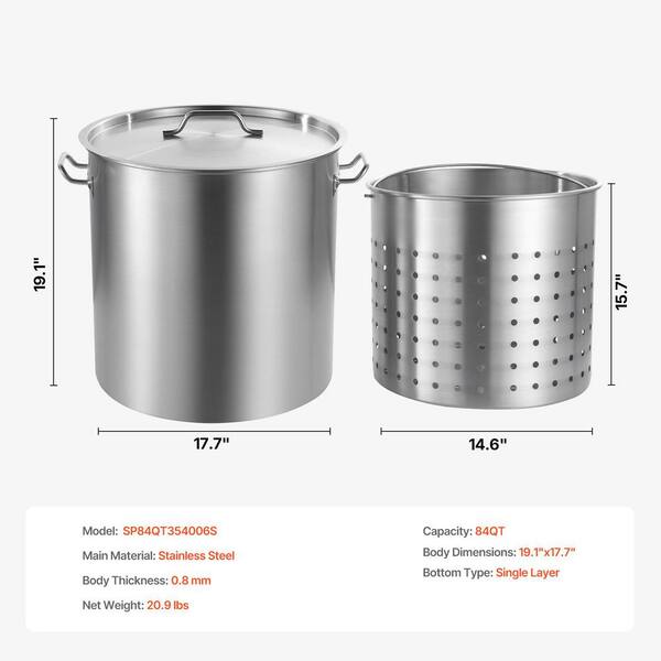 84 qt. Stainless Steel Stockpot, Large Cooking Pot with Basket, Lid & Handle, Heavy Duty Commercial Grade