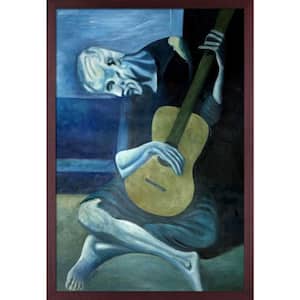 The Old Guitarist by Pablo Picasso Open Grain Mahogany Framed People Oil Painting Art Print 26.5 in. x 38.5 in.