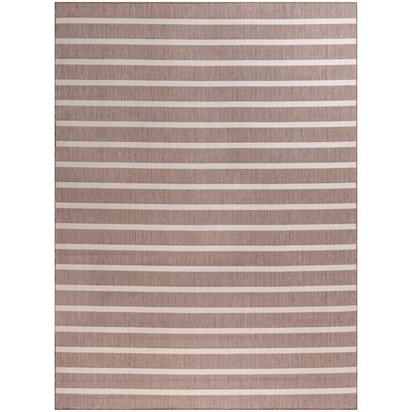 Nourison Positano Natural Ivory 8 ft. x 10 ft. Stripes Contemporary Indoor/Outdoor Area Rug