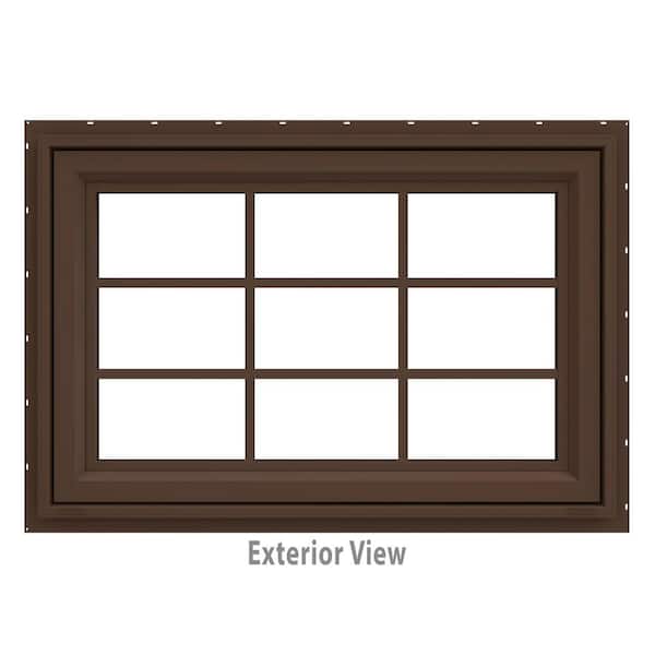 JELD-WEN 35.5 in. x 29.5 in. V-4500 Series Brown Painted Vinyl Awning Window with Colonial Grids/Grilles
