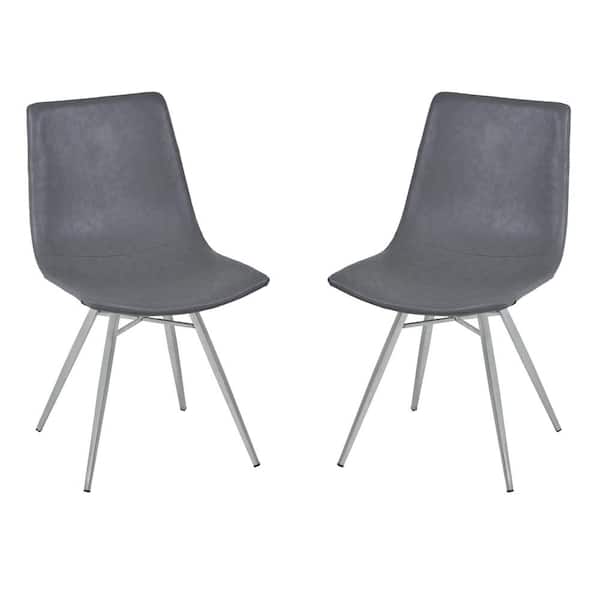 Armen Living Athens 34 in. Vintage Gray Faux Leather and Brushed Stainless Steel Dining Chair (Set of 2)