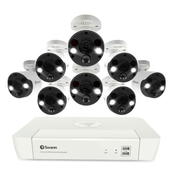 Swann 8-Channel 4K 1TB NVR Wired Security System with 8 Bullet Cameras and Color Night Vision, Free Face Recognition