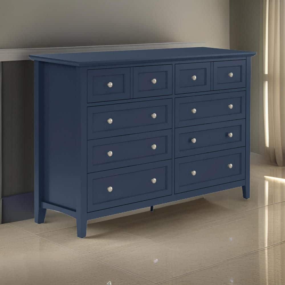 Benjara Blue and Nickel 8-Drawers 60 in. Dresser Without Mirror