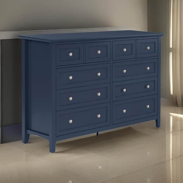 Blue and Nickel 8-Drawers 60 in. Dresser Without Mirror