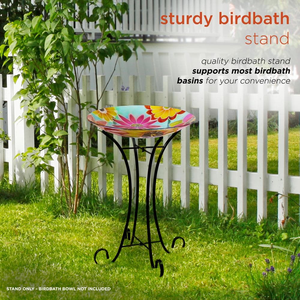 Black Foldable Iron Bird Bath Stand, 18 x 18 x 23 Inches