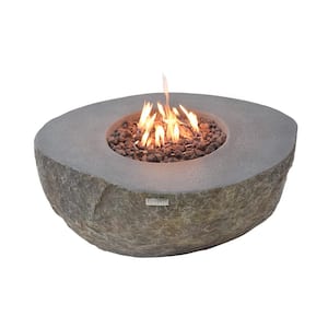 Boulder 35 in. x 16 in. Round Concrete Natural Gas Fire Pit Table with Burner and Lava Rock