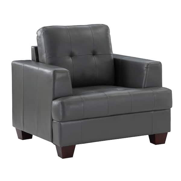 Lazzara Malcolm Gray Faux Leather Arm Chair