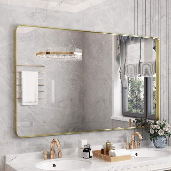 QuivaraView 60 in. W x 36 in. H Premium Aluminum Framed Rectangular Bathroom Vanity Wall Mirror in Gold