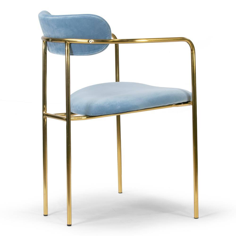 Blue Velvet Upholstered Arm Chair with Metal Frame